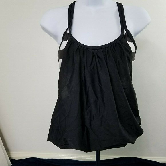 Tankini top Black White Women Size Small polymid Striped swimsuit bathing suit - Picture 2 of 9